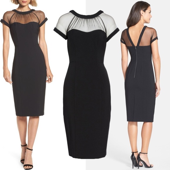 Maggy London Crepe Cocktail Sheath Dress Black Sheer Mesh Formal Career Event 10 - Picture 13 of 13